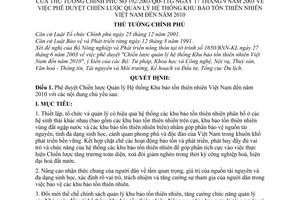 Quyết định 192/2003/QĐ-TTg Chiến lược quản lý hệ thống khu bảo tồn thiên nhiên Việt Nam đến năm 2010