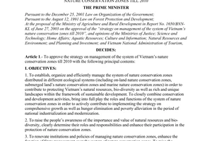 Decision No. 192/2003/QD-TTg of September 17, 2003, approving the strategy on management of the system of Vietnam’s Nature Conservation Zones till 2010