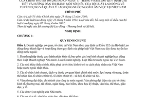 Nghị định 105/2003/NĐ-CP hướng dẫn Bộ luật Lao động tuyển dụng quản lý lao động nước ngoài làm việc tại Việt Nam