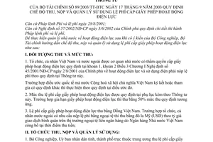 Thông tư 89/2003/TT-BTC  quy định chế độ thu, nộp và quản lý sử dụng lệ phí cấp giấy phép hoạt động điện lực