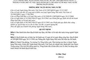 Quyết định 1087/2003/QĐ-NHNN Quy chế bảo vệ bí mật nhà nước trong ngành ngân hàng