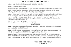 Quyết định 102/2003/QĐ-UB Chế độ thu nộp quản lý và sử dụng phí chợ Ninh Thuận