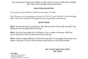 Quyết định 3798/2003/QĐ-UB tiêu chuẩn làng nghề Công nghiệp tiểu thủ công nghiệp