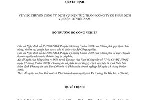 Quyết Định 149/2003/QĐ-BCN chuyển Công ty Dịch vụ Điện tử 2 thành Công ty cổ phần Dịch vụ Điện tử Việt Nam