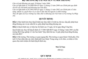 Quyết định 06/2003/QĐ-BTNMT trình tự, thủ tục cấp giấy phép hoạt động khoáng sản