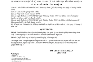 Quyết định 86/2003/QĐ-UB Quy chế quản lý doanh nghiệp hoạt động theo Luật Doanh nghiệp hộ kinh doanh cá thể trên địa bàn tỉnh Nghệ An