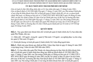 Quyết định 197/2003/QĐ-UB giao định mức khoán biên chế kinh phí quản lý hành chính cho Ủy ban nhân dân quận Phú Nhuận