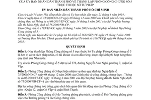 Quyết định 200/2003/QĐ-UB thành lập Phòng Công chứng số 5 thuộc Sở Tư pháp