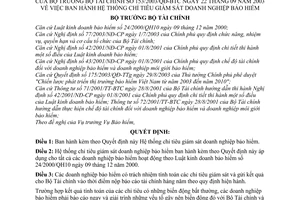 Quyết định 153/2003/QĐ-BTC Hệ thống chỉ tiêu giám sát doanh nghiệp bảo hiểm