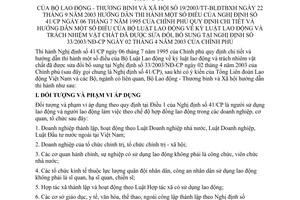 Thông tư 19/2003/TT-BLĐTBXH kỷ luật lao động và trách nhiệm vật chất để hướng dẫn thi hành Nghị định 41/CP