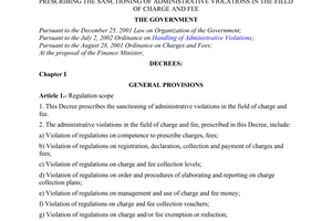 Decree No. 106/2003/ND-CP of September 23, 2003, prescribing the sanctioning of administrative violations in the field of charge and fee