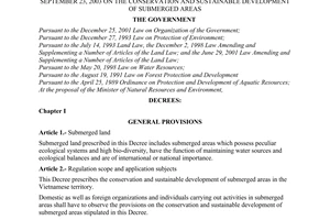 Decree No. 109/2003/ND-CP of September 23, 2003, september 23, 2003 on the conservation and sustainable development of submerged areas
