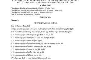 Nghị định 106/2003/NĐ-CP xử phạt vi phạm hành chính trong phí, lệ phí