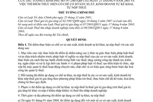 Quyết định 197/2003/QĐ-TTg thí điểm thực hiện cơ chế cơ sở sản xuất kinh doanh tự khai nộp thuế