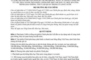 Quyết định 156/2003/QĐ-BTC phát hành trái phiếu Chính phủ đợt I đầu tư công trình giao thông, thuỷ lợi quan trọng  đất nước