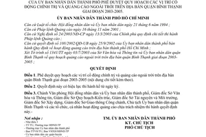 Quyết định 207/2003/QĐ-UB quy hoạch vị trí cổ động chính trị quảng cáo ngoài trời địa bàn quận Bình Thạnh giai đoạn 2003-2005