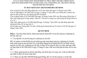 Quyết định 204/2003/QĐ-UB thực hiện chế độ chính sách khuyến khích đối với cán bộ công tác ở phường-xã, thị trấn thuộc thành phố Hồ Chí Minh