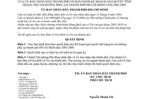 Quyết định 210/2003/QĐ-UB Kế hoạch giải quyết tình trạng trẻ em đường phố, tại thành phố Hồ Chí Minh năm 2003-2005