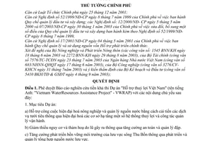Quyết định 1069/QĐ-TTg phê duyệt Báo cáo nghiên cứu tiền khả thi Dự án Hỗ trợ thuỷ lợi Việt Nam