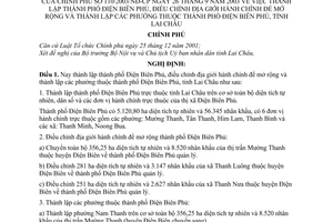 Nghị định 110/2003/NĐ-CP thành lập thành phố Điện Biên Phủ, điều chỉnh địa giới hành chính mở rộng phường Lai Châu