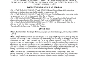 Quyết định 44/2003/QĐ-BGDĐT đánh giá, xếp loại học sinh lớp 1,  2