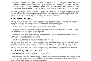 Thông tư liên tịch  09/2003/TTLT-BYT-BTC-BNV  chế độ phụ cấp đặc thù đối với công chức, viên chức ngành y tế