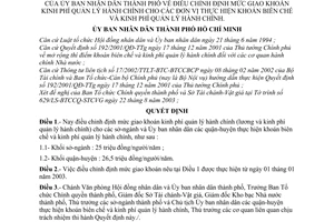 Quyết định 212/2003/QĐ-UB điều chỉnh định mức giao khoán kinh phí quản lý hành chính cho đơn vị khoán biên chế kinh phí quản lý hành chính