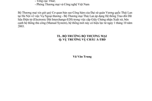 Công văn 4541/TM-CATBD hệ thống cấp Giấy chứng nhận xuất xứ của Thái Lan