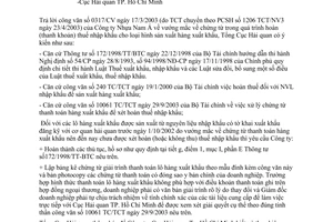 Công văn 4929 TCHQ/KTTTvướng mắc trong hoàn (thanh khoản) thuế