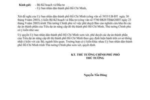 Công văn 1393/CP-CN uỷ quyền phê duyệt BCNCKT các dự án thành phần Tiểu dự án nâng cấp đô thị TP.Hồ Chí Minh