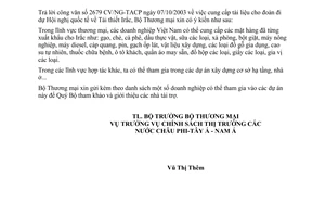 Công văn 4703/TM-PCTNA cung cấp tài liệu cho Hội nghị quốc tế về tái thiết Irắc