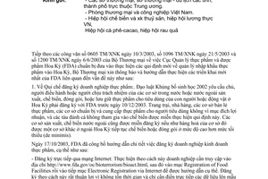 Công văn số 4260TM/XNK Cục Quản lý thực phẩm và dược phẩm Hoa Kỳ triển khai các qui định mới đối với việc nhập khẩu thực phẩm