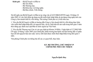 Công văn 5118/VPCP-KTTH miễn thuế nhập khẩu nguyên liệu do áp dụng công nghệ mới của Công ty liên doanh thiết bị viễn thông