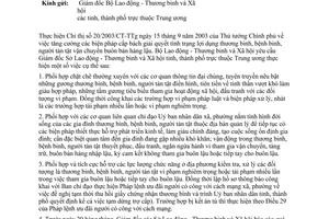 Công văn 3783/LĐTBXH-TBLS thực hiện Chỉ thị 20/2003/CT-TTg