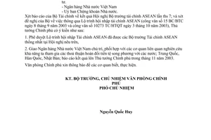 Công văn 5197/VPCP-QHQT lộ trình hội nhập Tài chính ASEAN