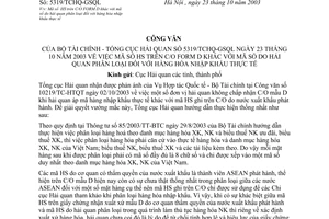 Công văn 5319/TCHQ-GSQL mã số HS trên C/O form D khác với mã số do hải quan phân loại đơn vị hàng hoá nhập khẩu thực tế