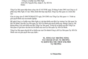 Công văn 5440/TCHQ-KTTT giải quyết khiếu nại