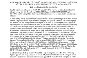 Công văn 140/2003/KHXX thi hành NQ 02/2003/NQ-HĐTP