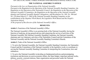 Resolution No. 417/2003/NQ-UBTVQH11 of October 1, 2003, on the functions, tasks, powers and organizational structure of the National Assembly's office