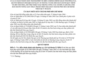 Quyết định 218/2003/QĐ-UB điều chỉnh chính sách thưởng Quyết định 83/2003/QĐ-UB bồi thường hỗ trợ thiệt hại trong công tác di dời chợ buôn nông sản