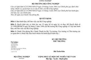 Quyết định 2514/2003/QĐ-VP  Quy chế làm việc Bộ Công nghiệp