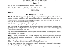 Nghị định 113/2003/NĐ-CP quản lý sản xuất, kinh doanh phân bón