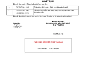Quyết định 28/2003/QĐ-BKHCN Tiêu chuẩn Việt Nam TCVN 7288 : 2003  TCVN 7289 : 2003