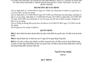Quyết định 68/2003/QĐ-BTC Quy trình thẩm tra quyết toán vốn đầu tư dự án hoàn thành