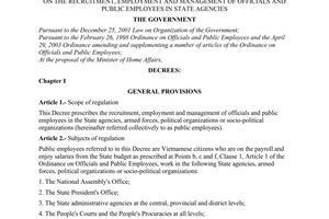 Decree No. 117/2003/ND-CP of October 10, 2003, on the recruitment, employment and management of officials and public employees in state agencies