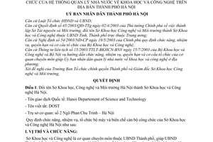 Quyết định 126/QĐ-UB đổi tên xác định chức năng nhiệm vụ quyền hạn cơ cấu tổ chức hệ thống quản lý Nhà nước về Khoa học Công nghệ địa bàn Hà Nội