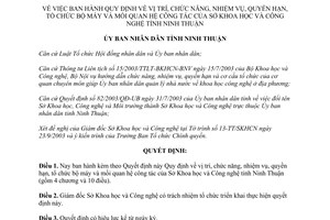 Quyết định số 114/2003/QĐ-UB vị trí chức năng Sở Khoa học Công nghệ Ninh Thuận