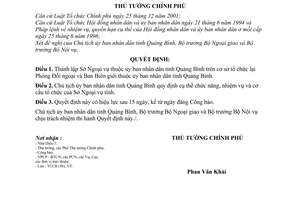 Quyết định 209/2003/QĐ-TTg thành lập Sở Ngoại vụ tỉnh Quảng Bình