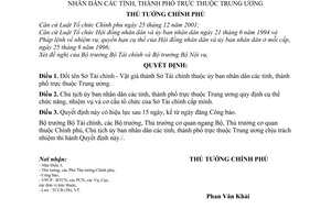 Quyết định 208/2003/QĐ-TTg đổi tên Sở Tài chính - Vật giá thành Sở Tài chính thuộc ủy ban nhân dân các tỉnh thành phố thuộc Trung ương