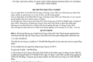 Quyết định 162/2003/QĐ-BCN chuyển Công ty Hoá chất Vĩnh Thịnh thành Công ty cổ phần